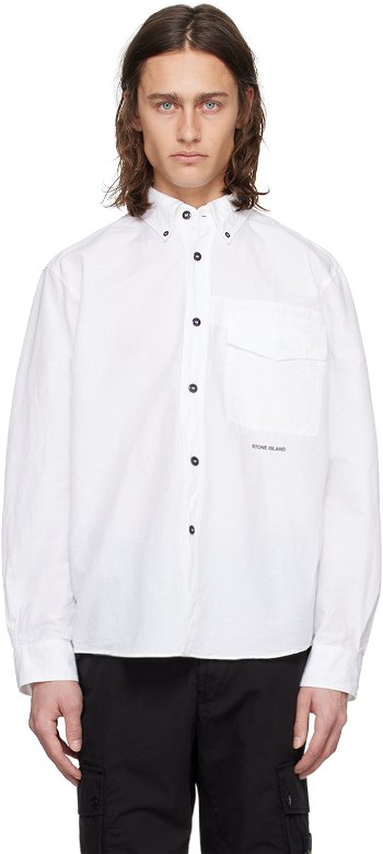 Stone Island White Spread Collar Shirt 801511701