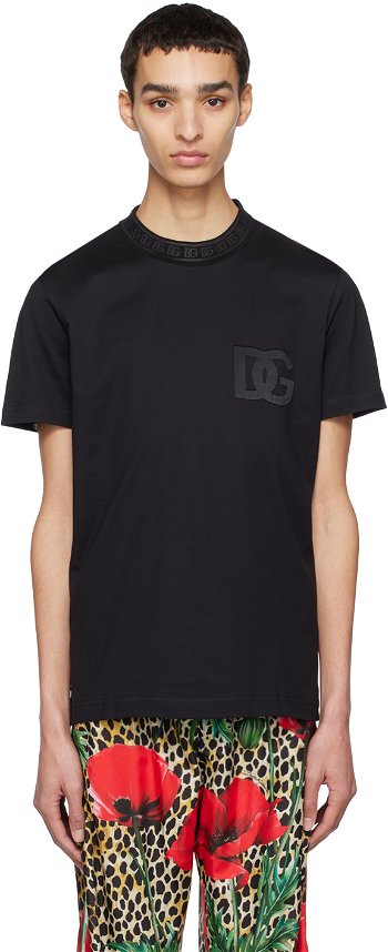Dolce & Gabbana Black Jacquard Crewneck T-Shirt G8PJ4ZHU7MA