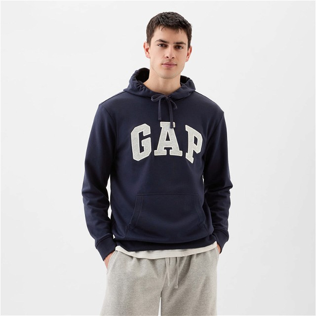 French Terry Pullover Logo Hoodie Tapestry Navy