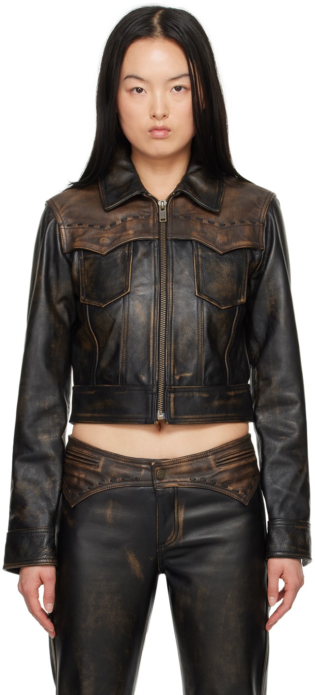 USA Black Colorblock Leather Jacket