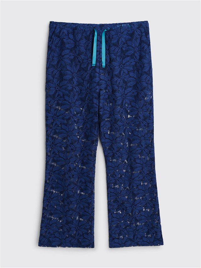 Lace Cloth Flower Boot-Cut Pants Navy