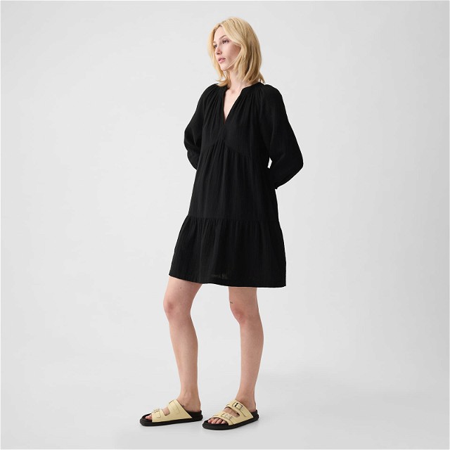 Dresses Longsleeve Gauze Mini Dress Black