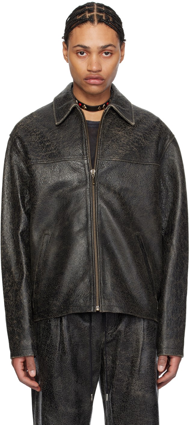 USA Black Collar Leather Jacket