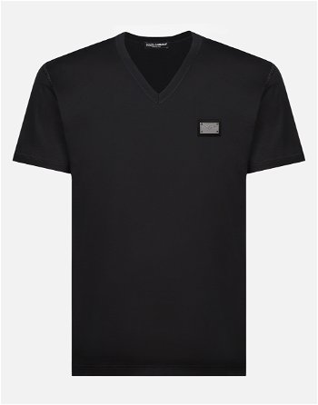 Dolce & Gabbana Cotton V-neck T-shirt With Branded Tag G8PT2TG7F2IB0665