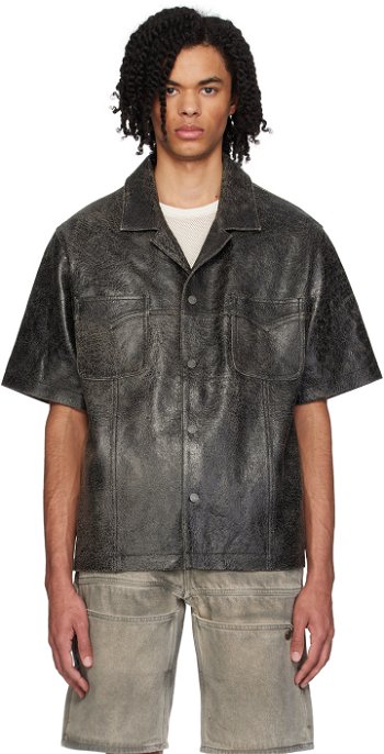 GUESS USA Black Distressed Leather Shirt M4GH04L0U60JTMU