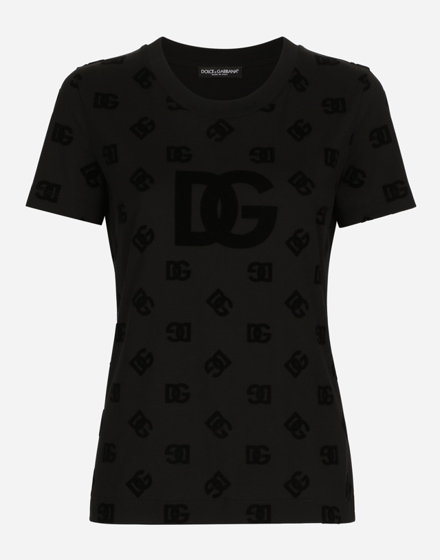 Jersey T-shirt With All-over Flocked Dg Logo