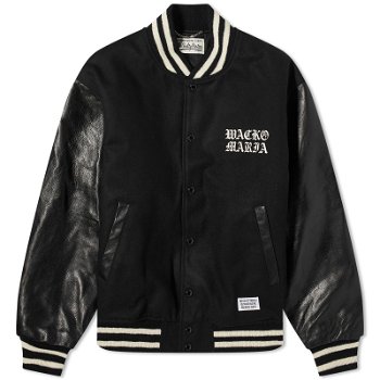 WACKO MARIA Leather Varsity Jacket 23FW-WMO-BL07-BLK