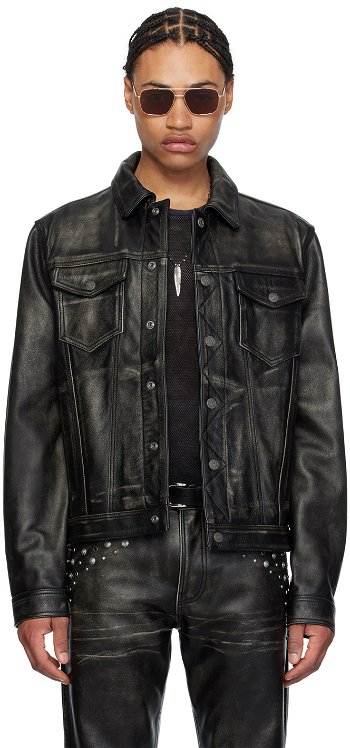 GUESS USA Black Distressed Leather Jacket M4GN20L0U80JTMU