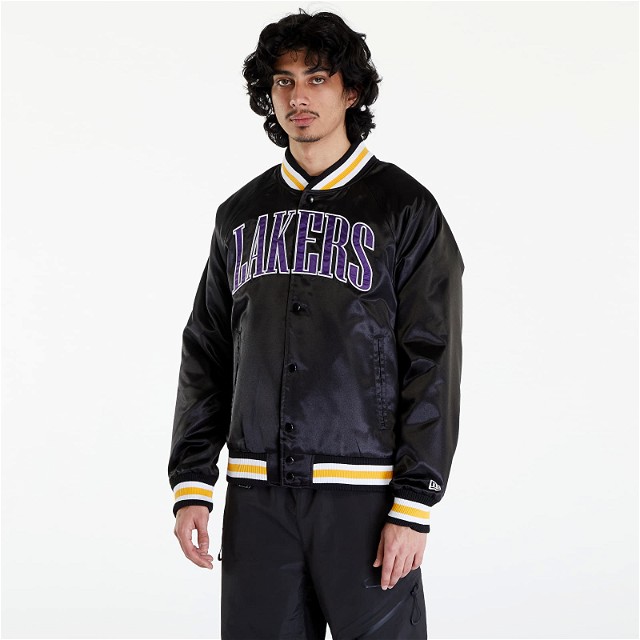 LA Lakers NBA Applique Satin Bomber Jacket UNISEX Black/ True Purple