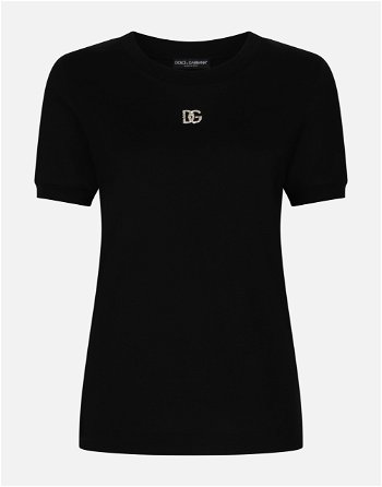 Dolce & Gabbana Cotton T-shirt With Crystal Dg Logo F8U08ZG7B3UN0000